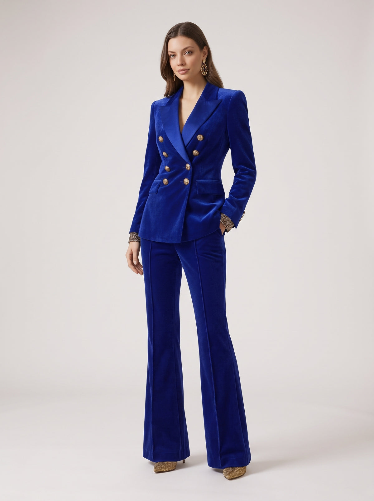 Velvet Elegance Double-Breasted Blazer Set