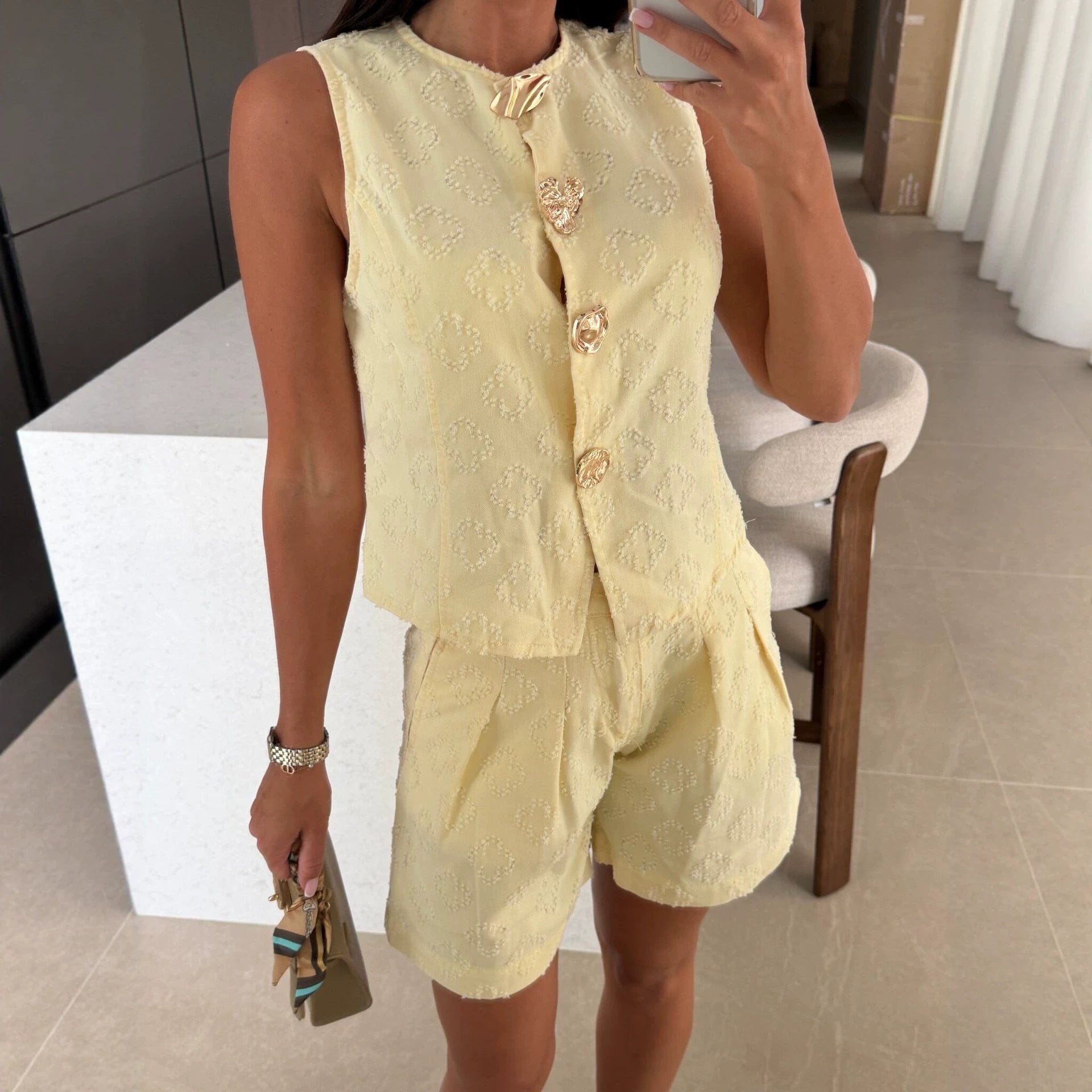Trendy Denim Vest and Shorts Two-Piece Set