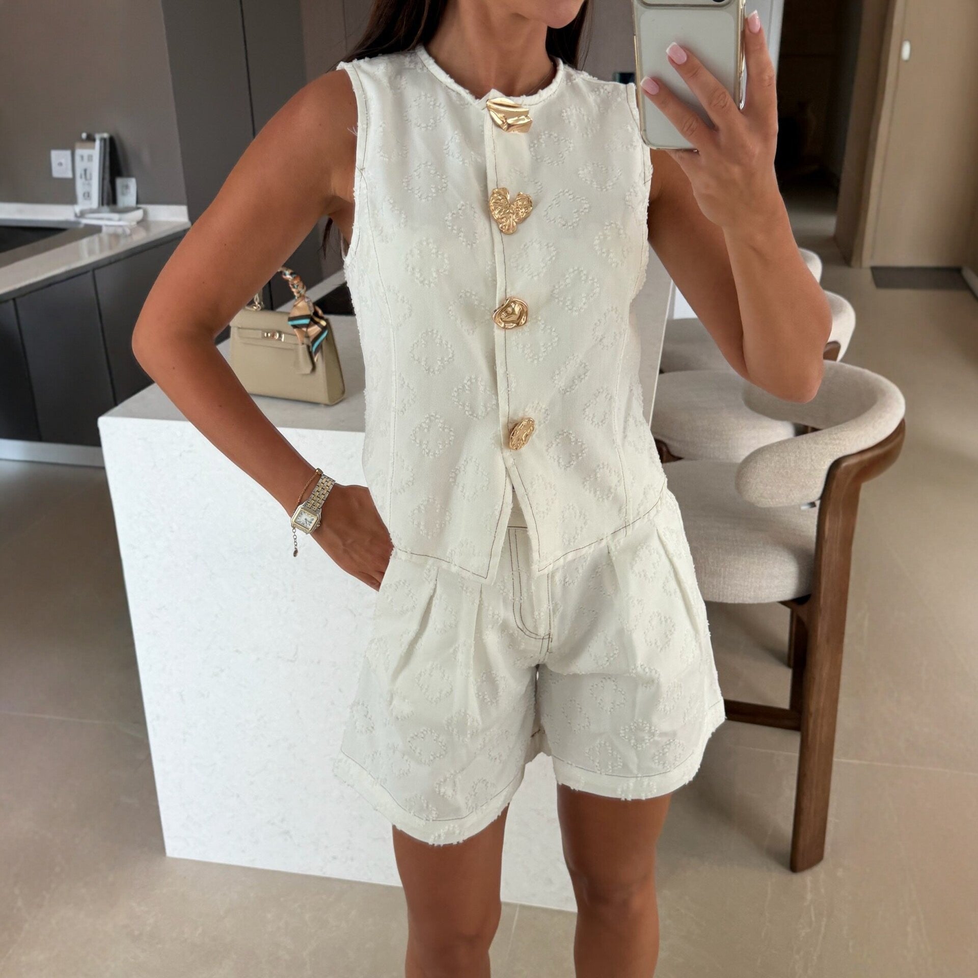 Trendy Denim Vest and Shorts Two-Piece Set