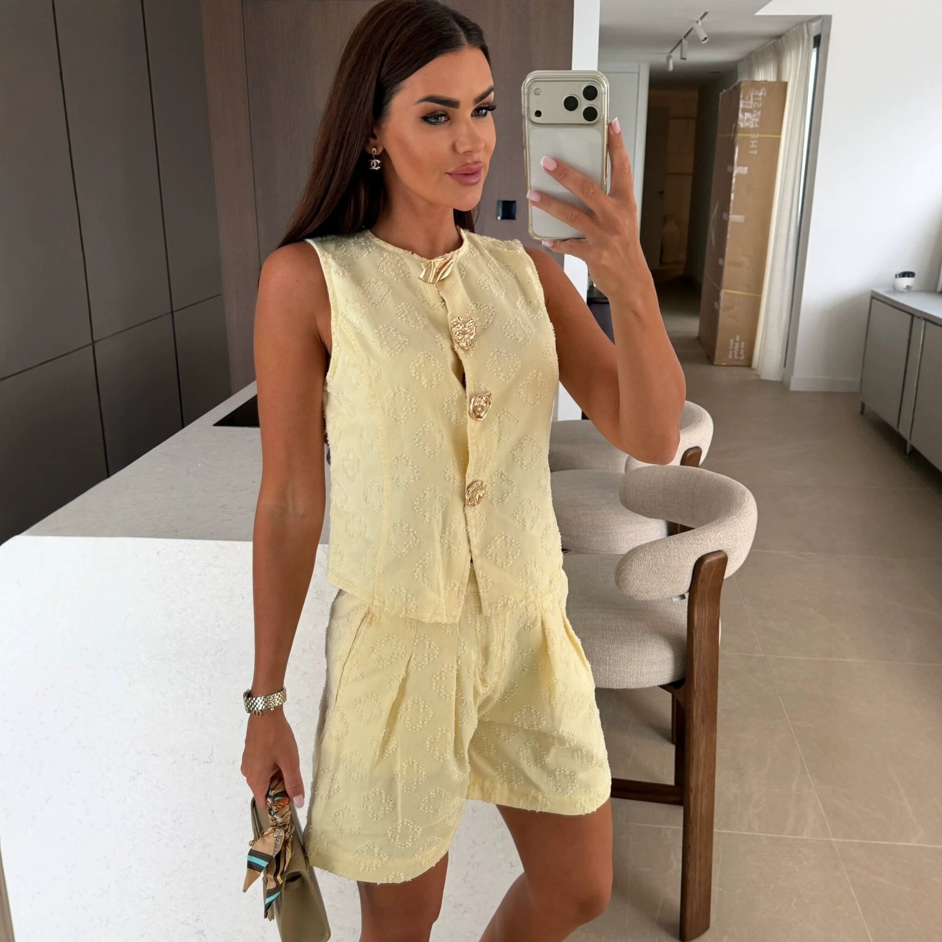 Trendy Denim Vest and Shorts Two-Piece Set