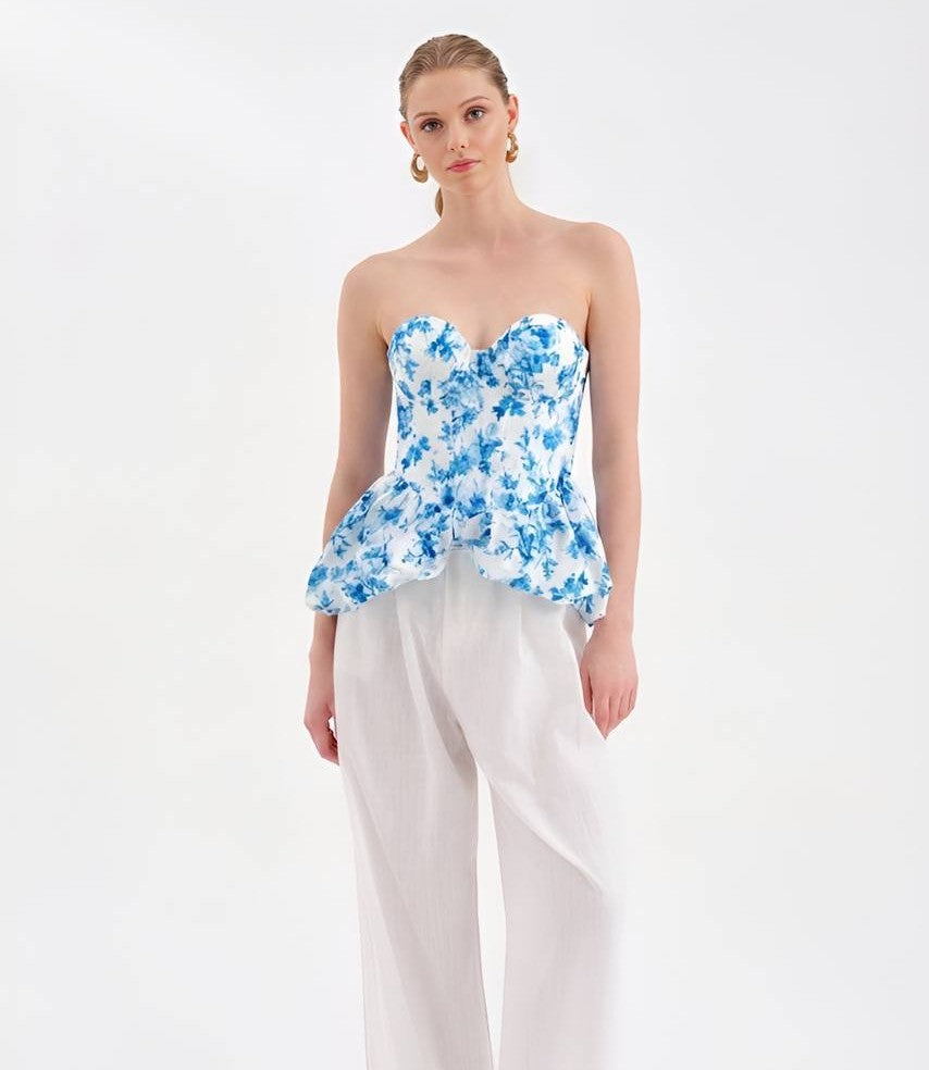Elegant Floral Peplum Corset Top