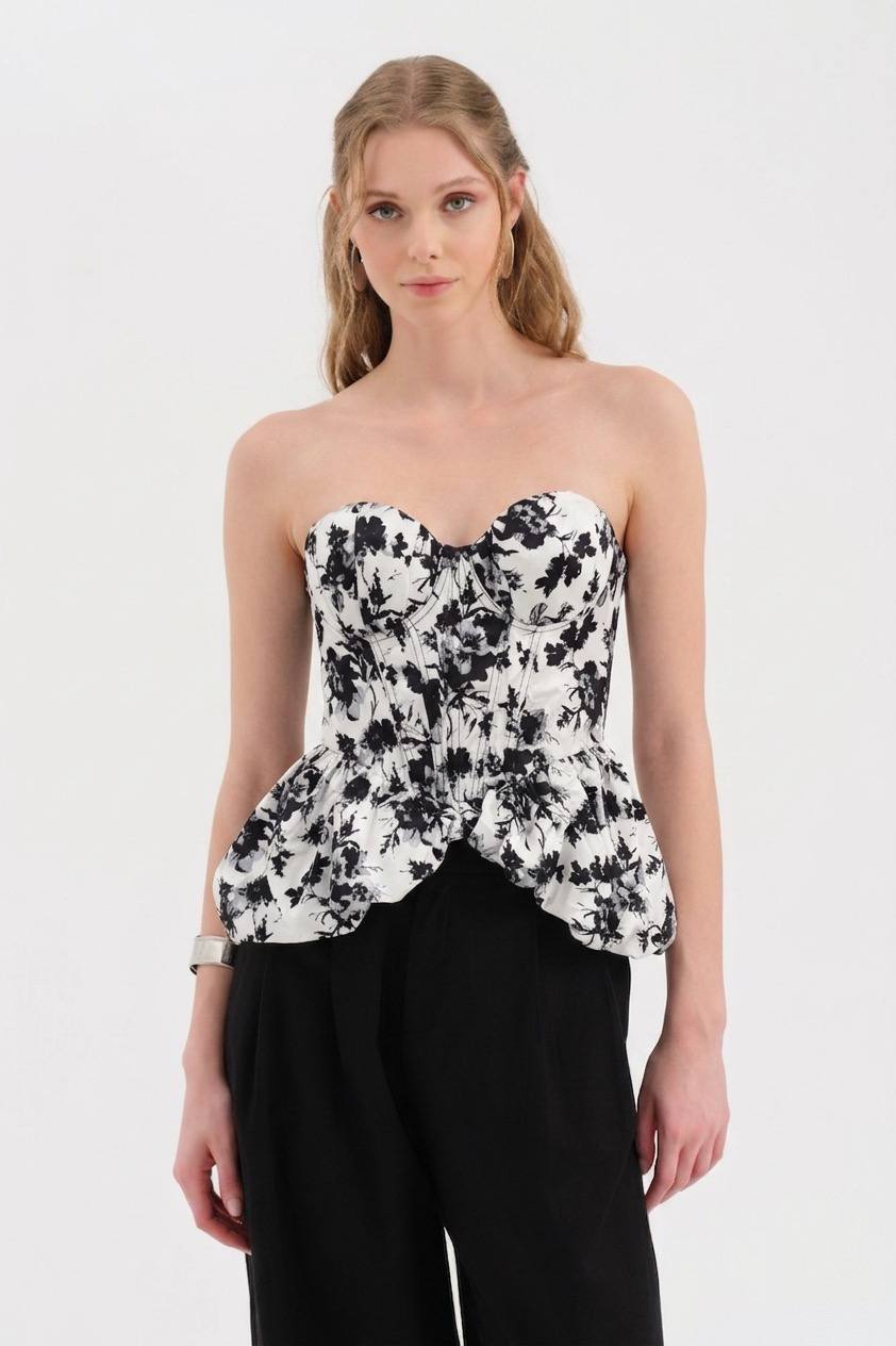 Elegant Floral Peplum Corset Top
