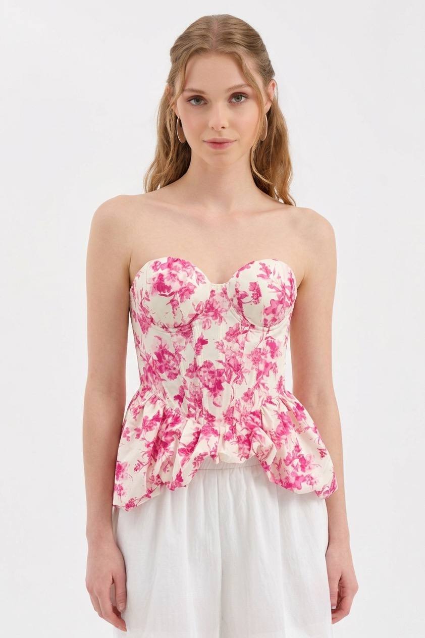 Elegant Floral Peplum Corset Top