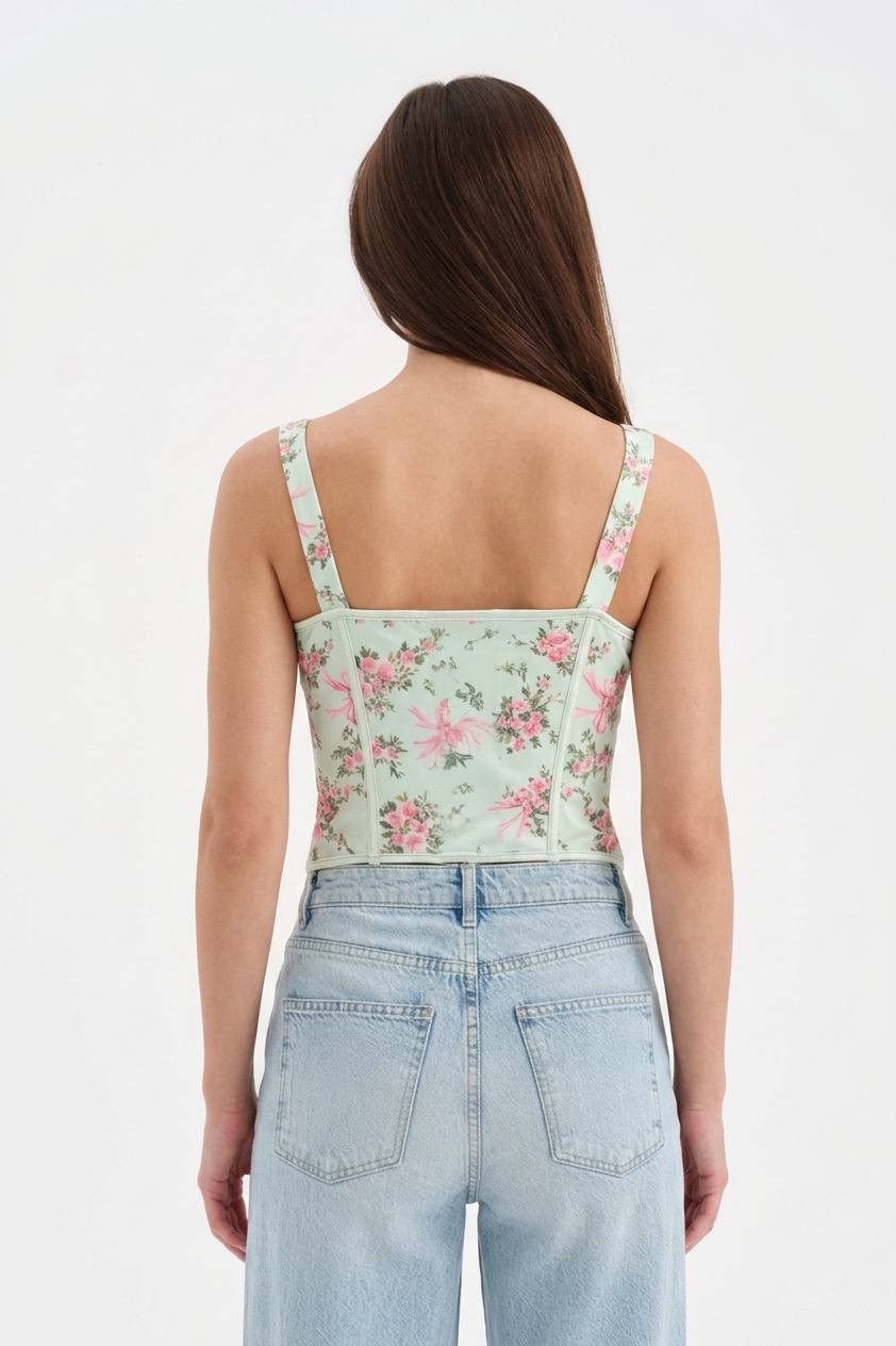 Elegant Floral Lace-Up Corset Top