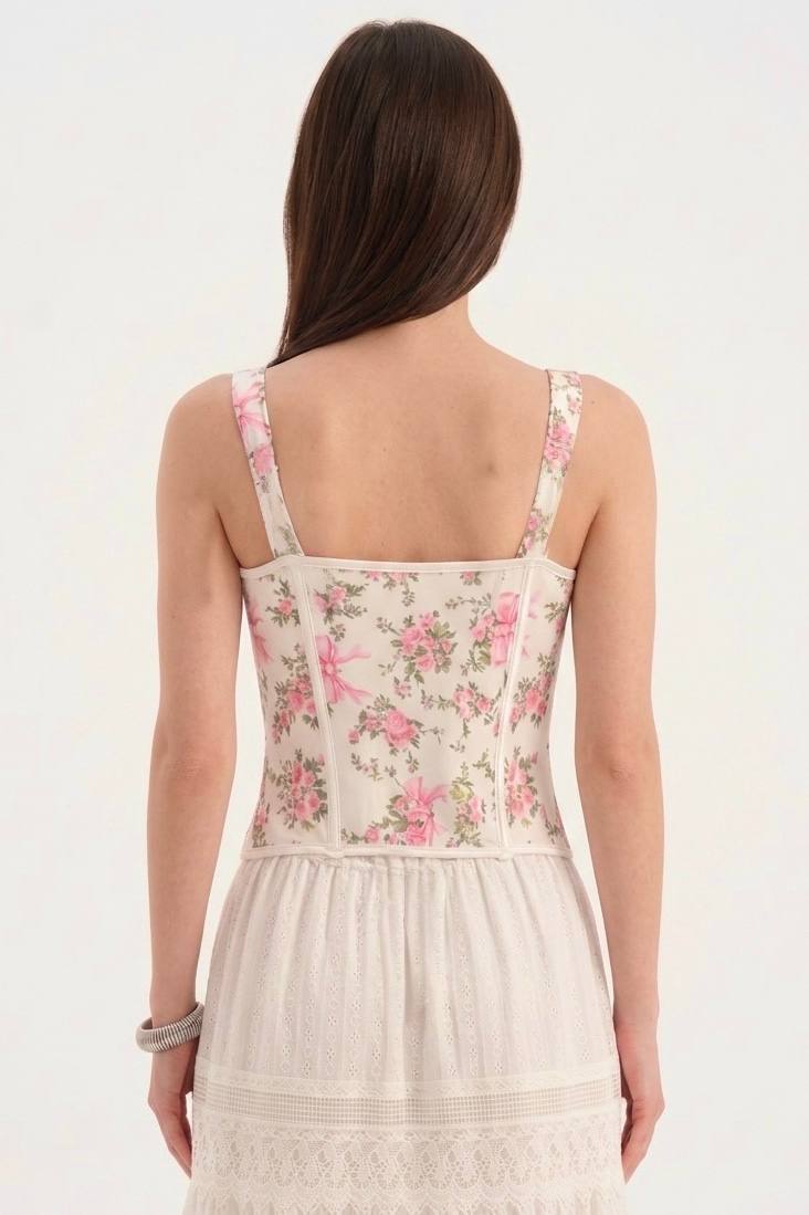 Elegant Floral Lace-Up Corset Top