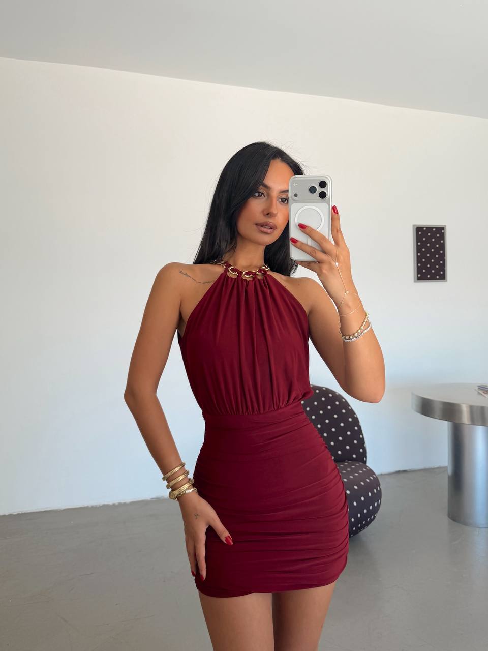 Elegant Halter Neck Ruched Mini Bodycon Dress