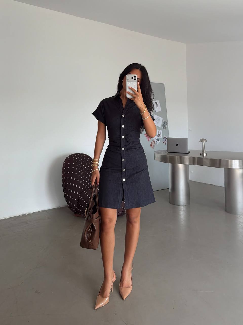 Chic Ruched Button-Down Mini Dress