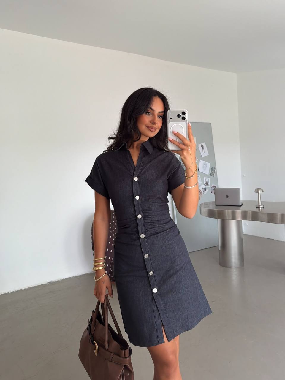 Chic Ruched Button-Down Mini Dress