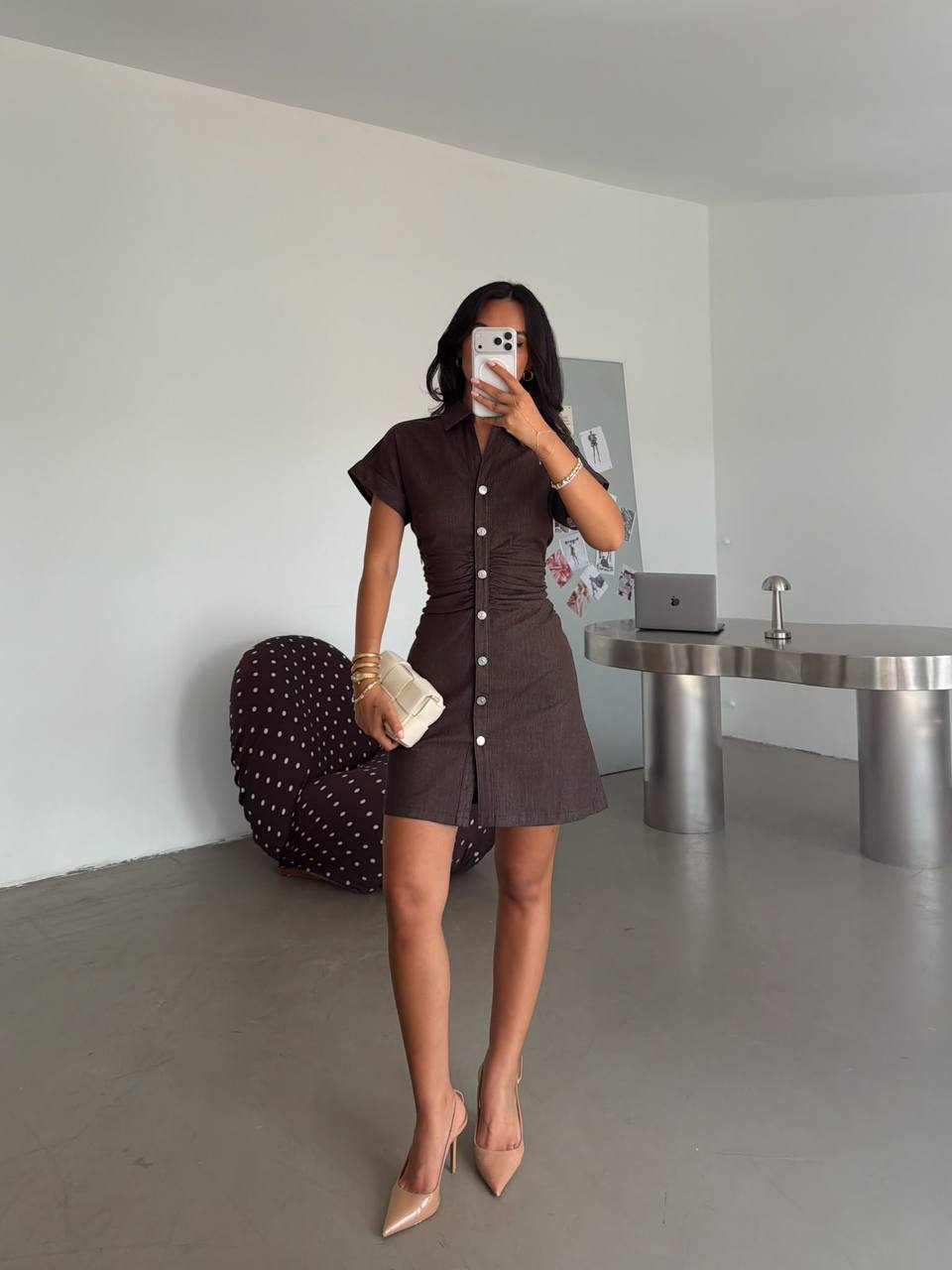 Chic Ruched Button-Down Mini Dress